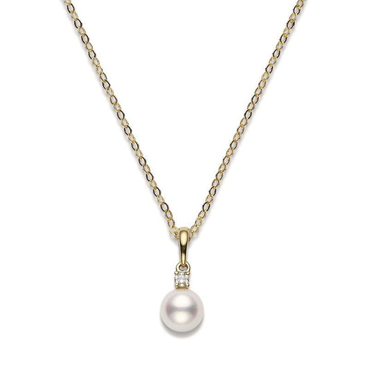 Zhuji Cultured Single Pearl and Diamond Pendant In Yellow