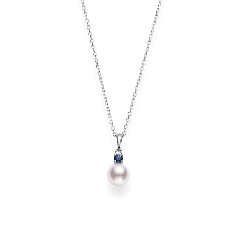 Zhuji Cultured Single Pearl Pendant with Sapphire in Silver