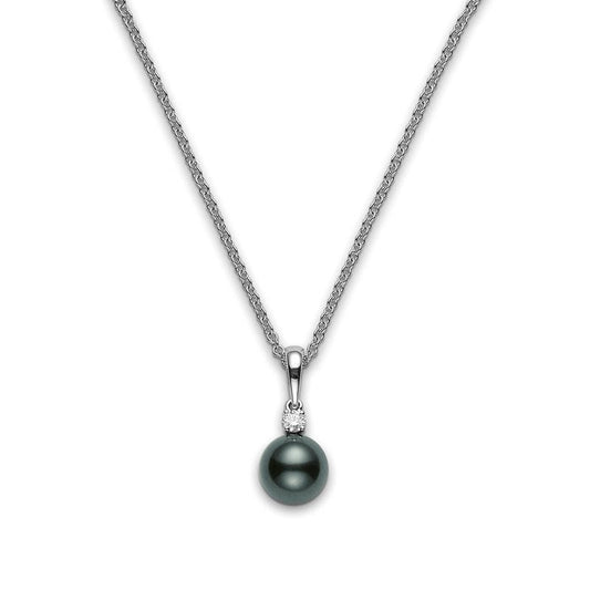 Everyday Essentials Black South Sea Cultured Pearl Pendant with Diamonds in Silver