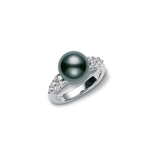 Morning Dew Black South Sea Cultured Pearl Ring in Silver