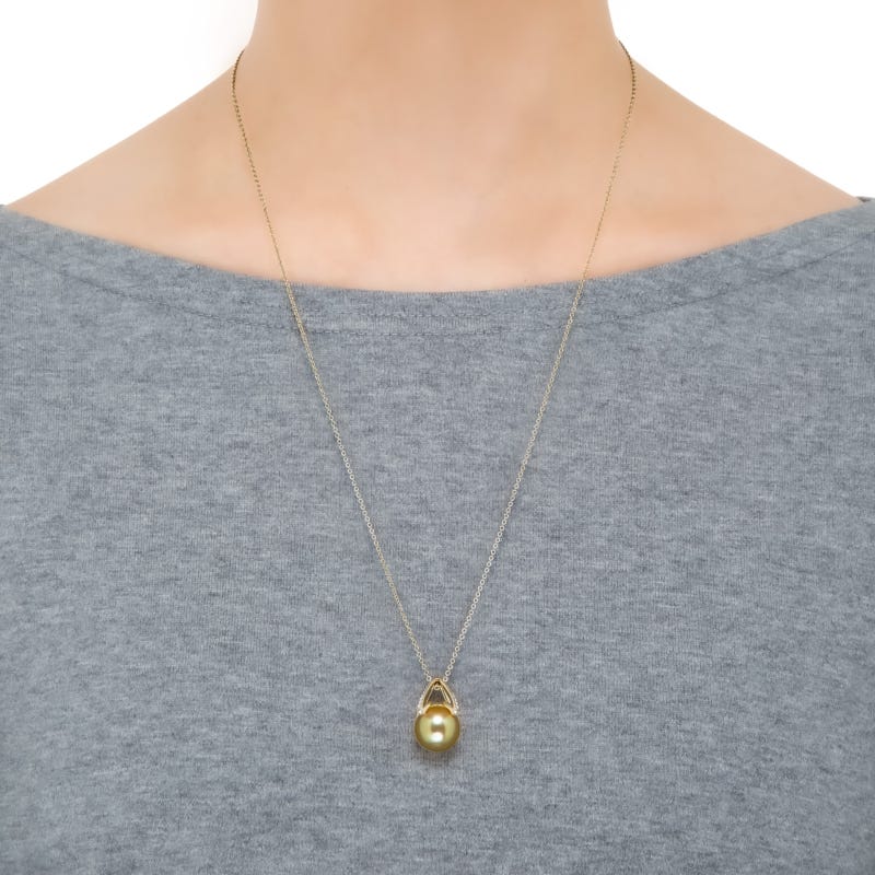 M Collection Golden South Sea Cultured Pearl Pendant with Diamonds in Yellow