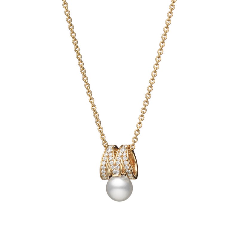 M Signature Zhuji Cultured Pearl and Diamond Pendant in Yellow