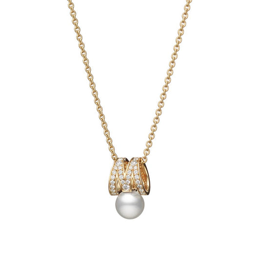 M Signature Zhuji Cultured Pearl and Diamond Pendant in Yellow