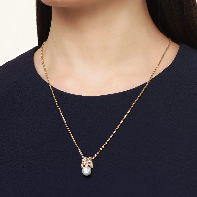 M Signature Zhuji Cultured Pearl and Diamond Pendant in Yellow