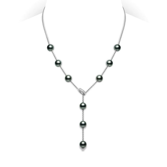 Pearls in Motion Black South Sea Cultured Pearl and Diamond Necklace in White