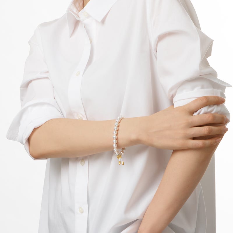 Zhuji Cultured Pearl Bracelet with Diamonds in Yellow