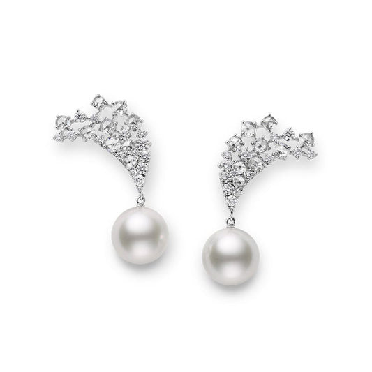 White South Sea Cultured Pearl and Diamond Earrings set in Silver