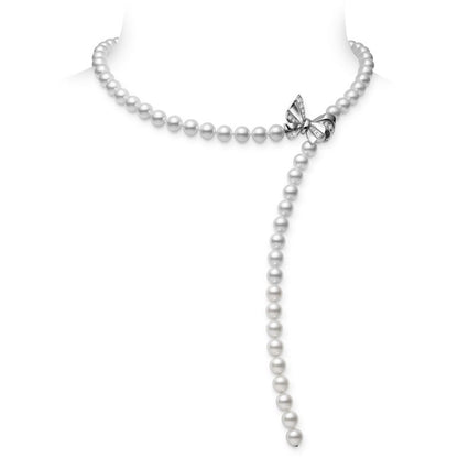 Fanuly Cultured Pearl and Diamond Convertible Bracelet and Necklace in White