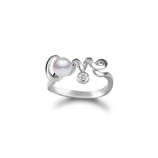 Cherish Love Zhuji Cultured Pearl and Diamond Ring in Silver