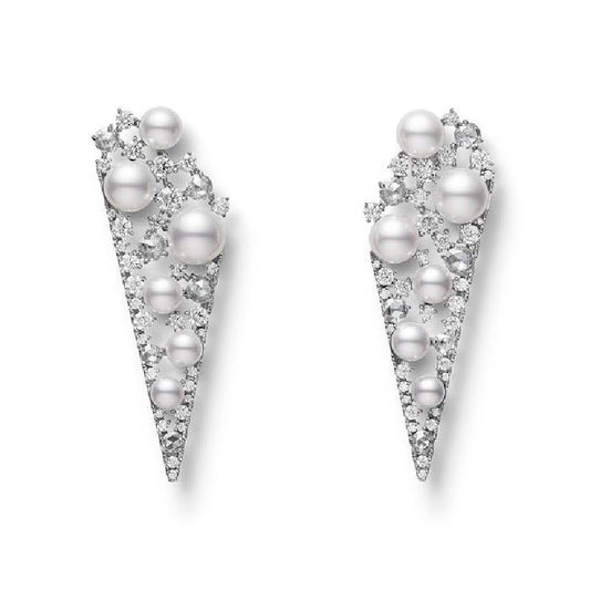 V Code Zhuji Cultured Pearl and Diamond Earrings in Silver