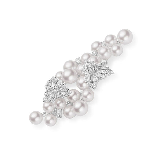Zhuji Cultured Pearl and Diamond Floral Brooch in Silver