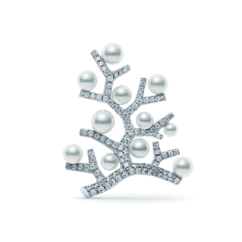 Zhuji Cultured Pearl and Diamond Kofuku no Ki Brooch