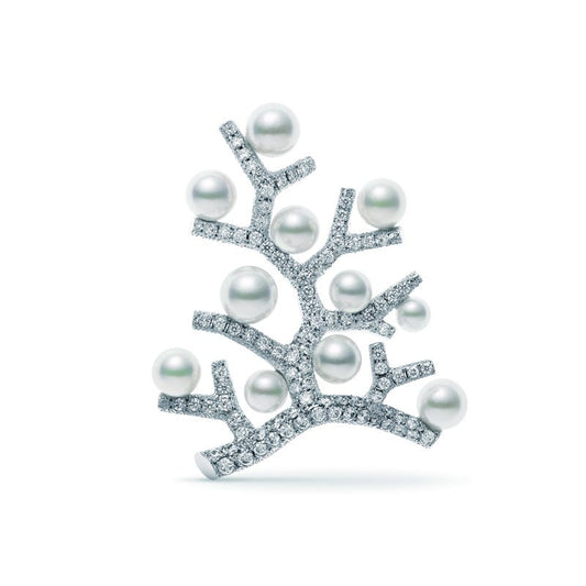 Zhuji Cultured Pearl and Diamond Kofuku no Ki Brooch
