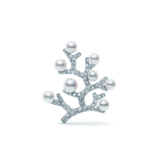 Kofuku no Ki Zhuji Cultured Pearl and Diamond Brooch in Silver