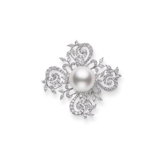 White South Sea Cultured Pearl and Diamond Brooch