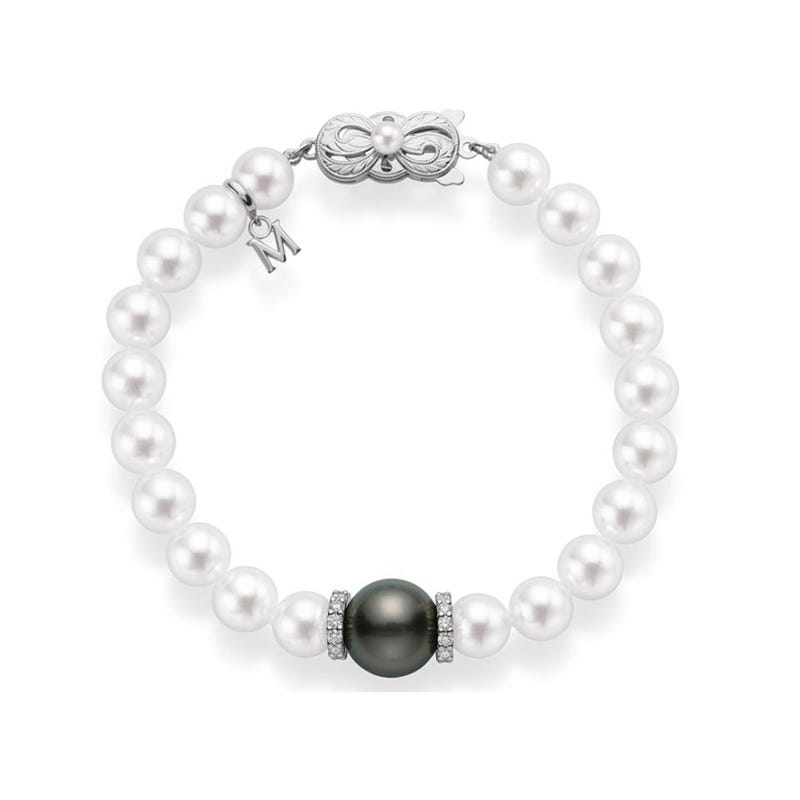 Fusion Zhuji and Black South Sea Cultured Pearl Bracelet with Diamond Rondelles