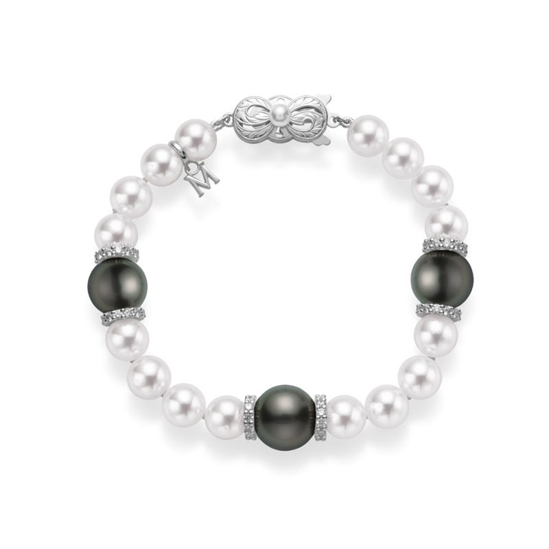 Fusion Zhuji and Black South Sea Cultured Pearl Bracelet with Diamond Rondelles