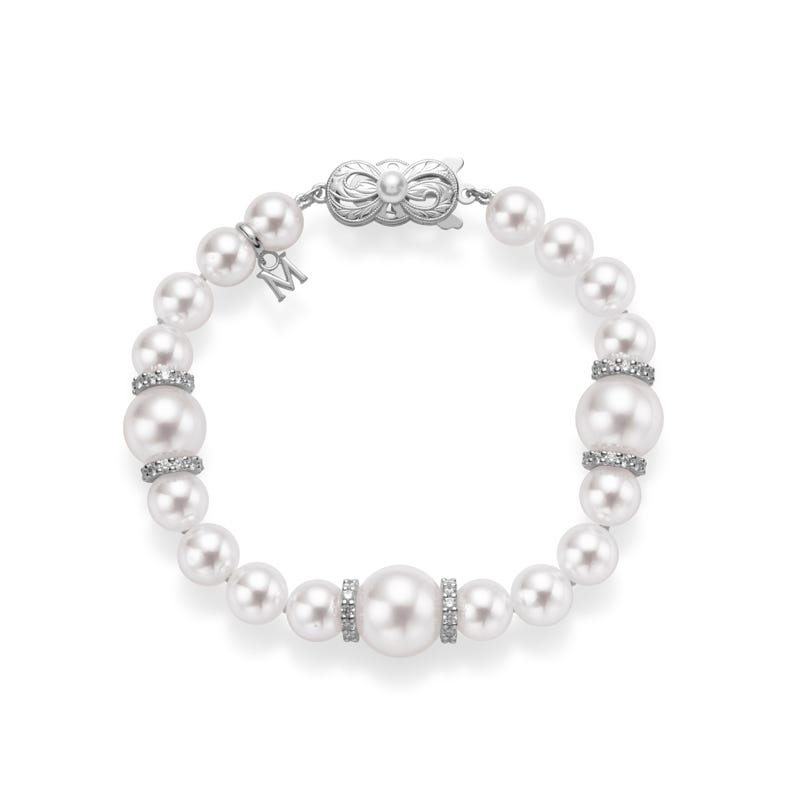 Fusion Zhuji and White South Sea Cultured Pearl Bracelet with Diamond Rondelles
