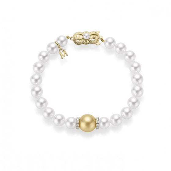 Fusion Zhuji and Golden South Sea Cultured Pearl Bracelet With Diamond Rondelles