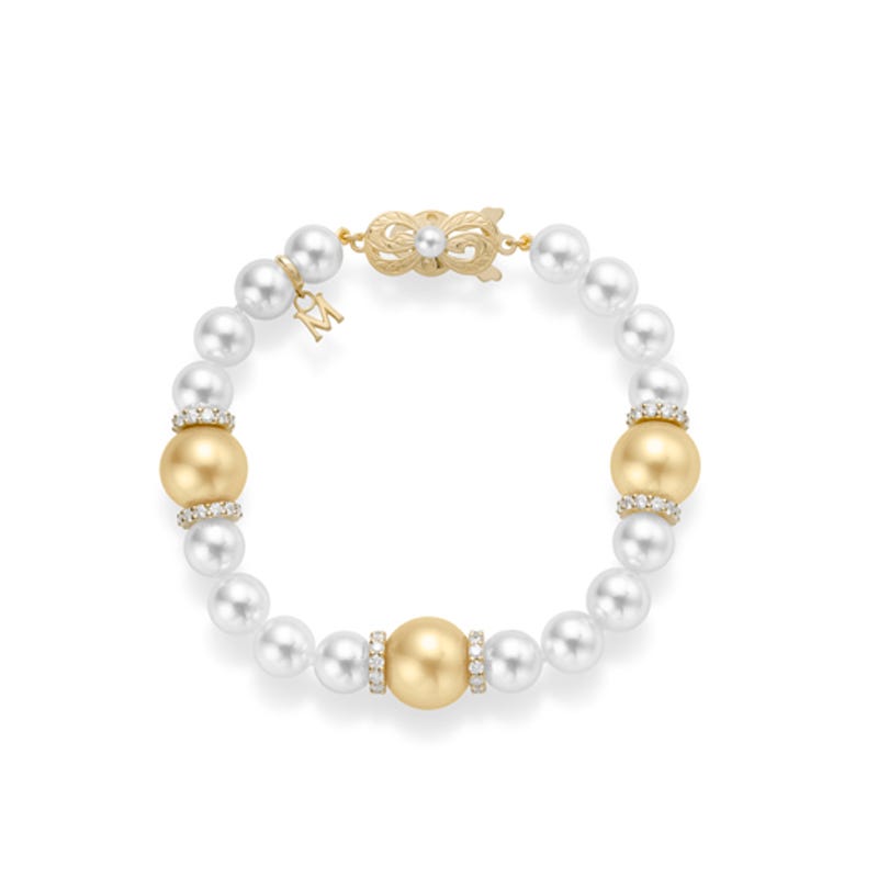 Fusion Zhuji and Golden South Sea Cultured Pearl Bracelet With Diamond Rondelles