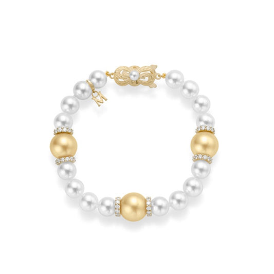 Fusion Zhuji and Golden South Sea Cultured Pearl Bracelet With Diamond Rondelles