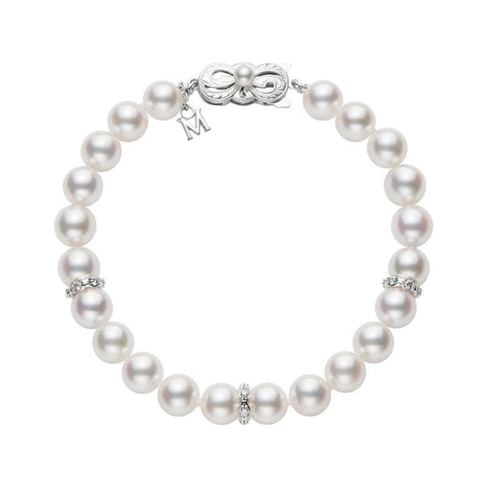 Zhuji Cultured Pearl and Diamond Rondell Bracelet in Silver