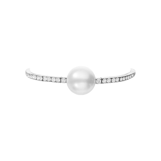Classic White South Sea Cultured Pearl and Diamond Bracelet in Silver