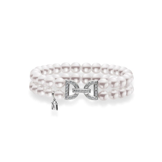Zhuji Cultured Pearl Double Row Bracelet with Diamond Clasp