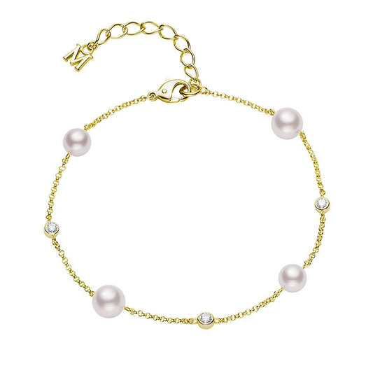 Zhuji Cultured Pearl and Diamond Station Bracelet in Yellow