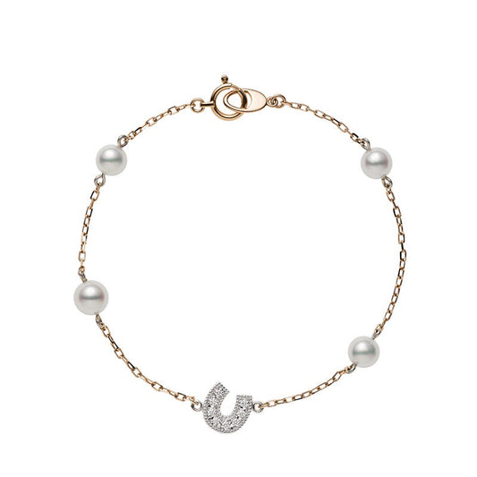 Horseshoe Zhuji Cultured Pearl and Diamond Bracelet