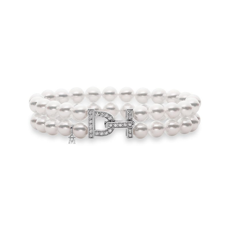 Classic Zhuji Cultured Pearl Double Row Bracelet with Diamond Clasp