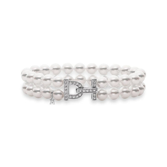 Classic Zhuji Cultured Pearl Double Row Bracelet with Diamond Clasp