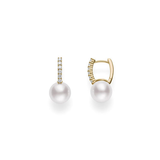 Classic Elegance Zhuji Cultured Pearl Earrings with Diamonds in Yellow
