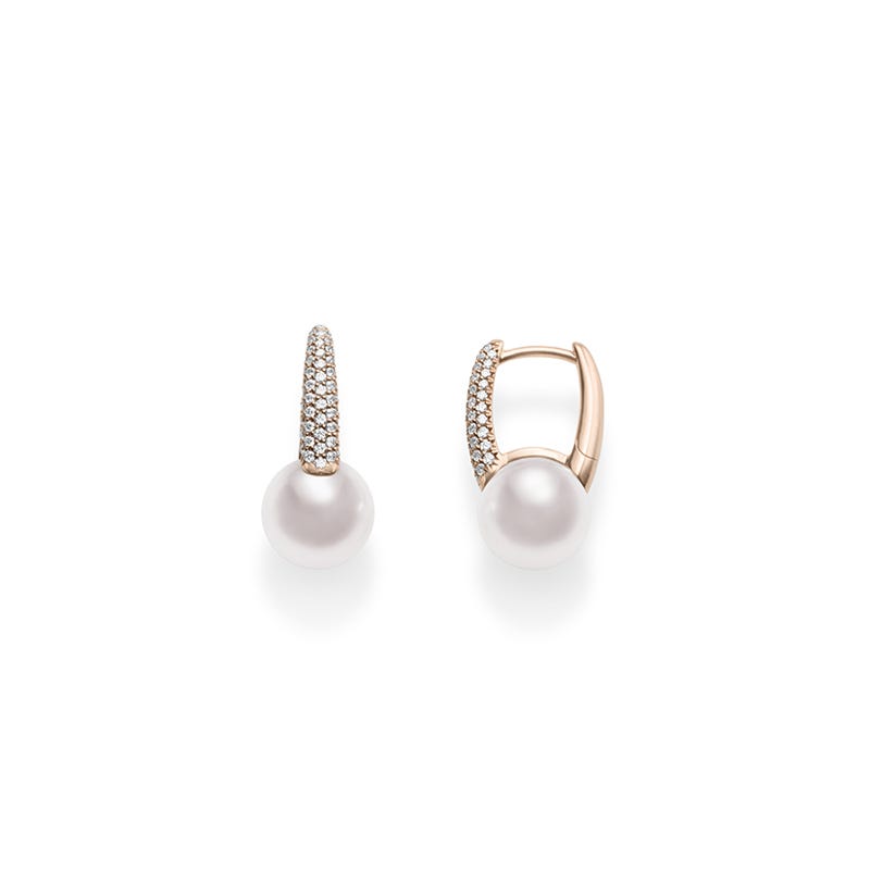 クラシックエレガンス 諸曁養殖真珠とホワイトダイヤモンドのイヤリング（ピンク）