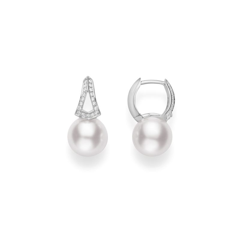 Classic Elegance Zhuji Cultured Pearl Earrings with Diamonds in Silver