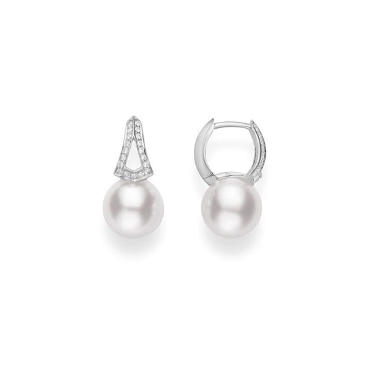 Classic Elegance Zhuji Cultured Pearl Earrings with Diamonds in Silver