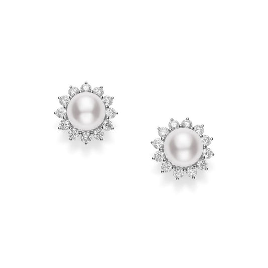 Classic Elegance Zhuji Cultured Pearl Earrings with Diamonds