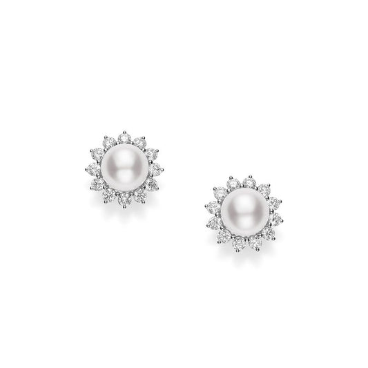 Classic Elegance Zhuji Cultured Pearl Earrings with Diamonds