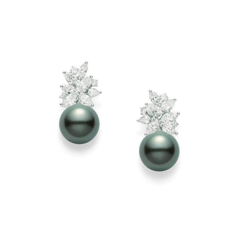Classic Black South Sea Cultured Pearl and Diamond Earrings in Silver