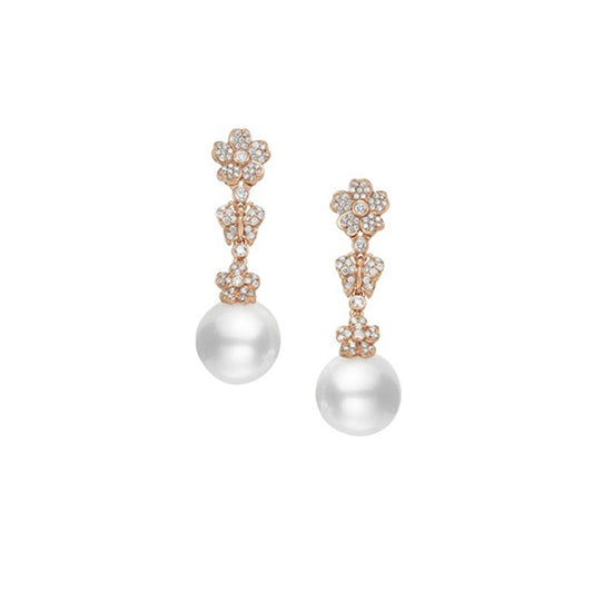 Zhuji Cultured Pearl and Diamond Cherry Blossom Earrings in Pink