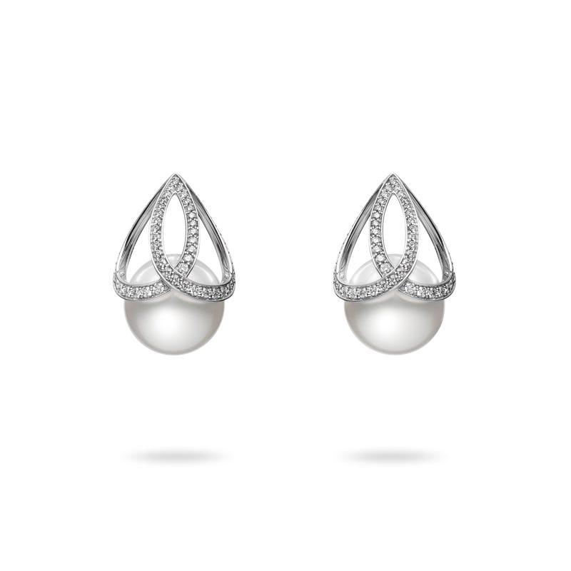 M Collection Diamond and White South Sea Cultured Pearl Earrings