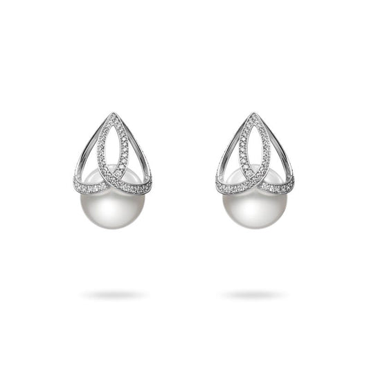 M Collection Diamond and White South Sea Cultured Pearl Earrings