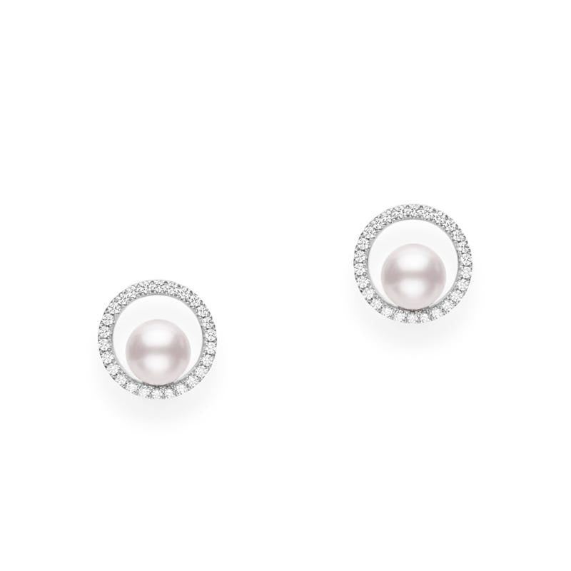 Classic Circle Zhuji Cultured Pearl Earring with Diamonds