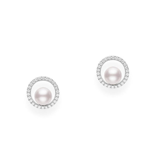 Classic Circle Zhuji Cultured Pearl Earring with Diamonds