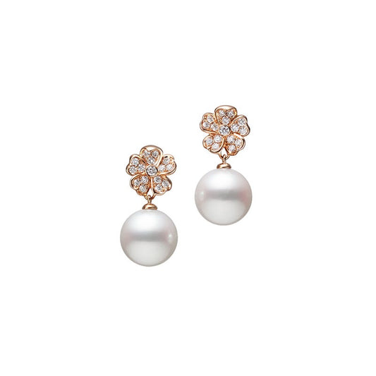 Cherry Blossom Zhuji Cultured Pearl and Diamond Earrings in Pink