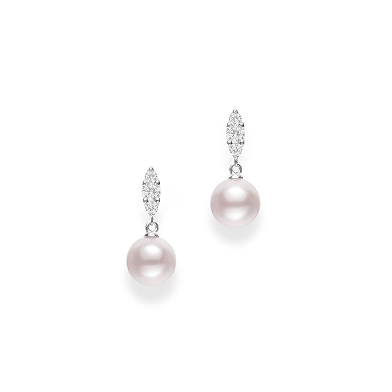 Morning Dew Zhuji Cultured Pearl Earrings with Diamonds in Silver