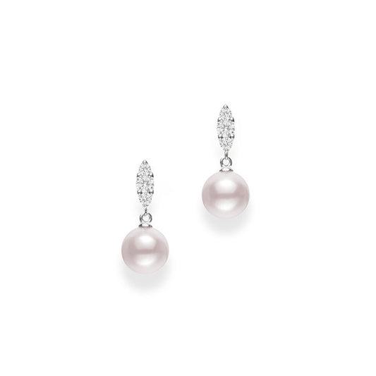 Morning Dew Zhuji Cultured Pearl Earrings with Diamonds in Silver