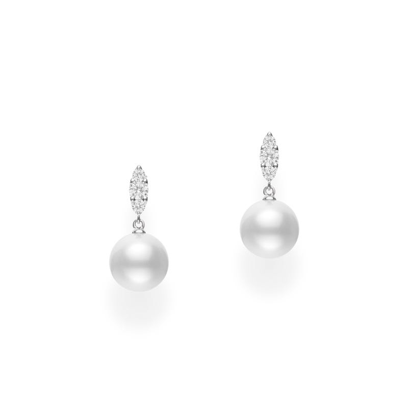 Morning Dew White South Sea Cultured Pearl Earrings in Silver