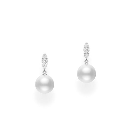 Morning Dew White South Sea Cultured Pearl Earrings in Silver