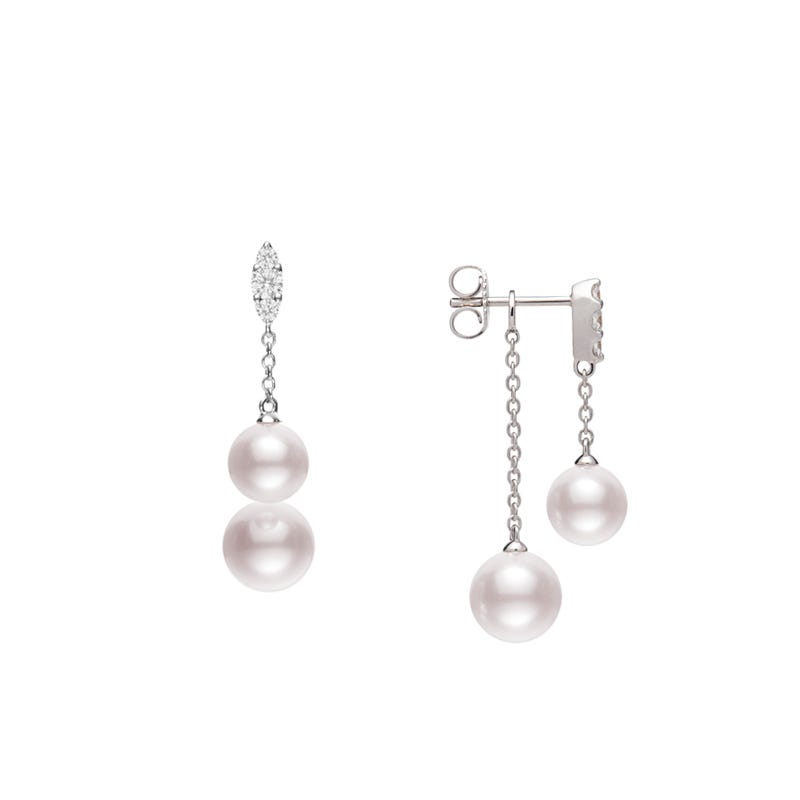 Morning Dew Zhuji Cultured Pearl Earrings with Diamonds in Silver